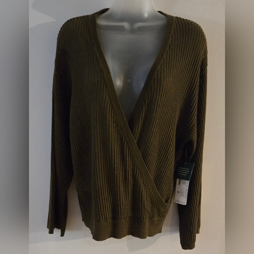 Lauren Ralph Lauren Wrap Sweater Sz Medium Petite NWT Dark Olive Green